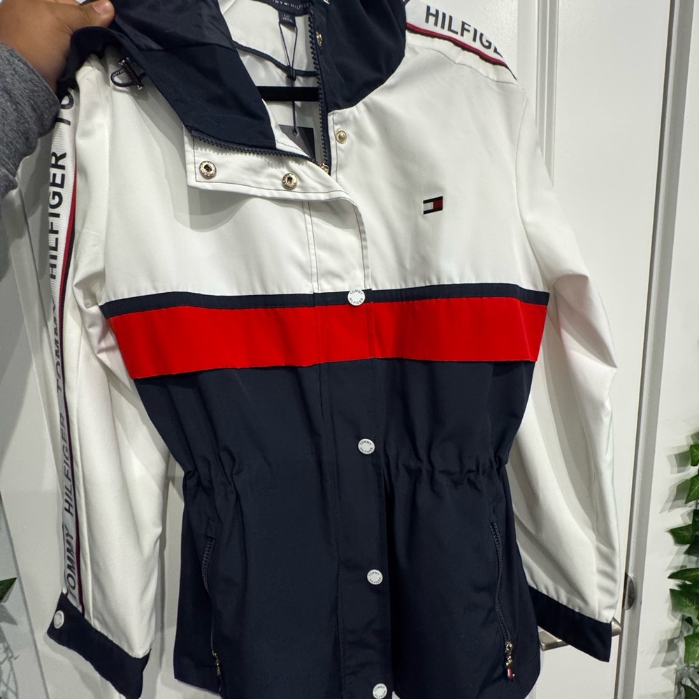 Tommy Hilfiger Blue and White Utility Jacket with Hood